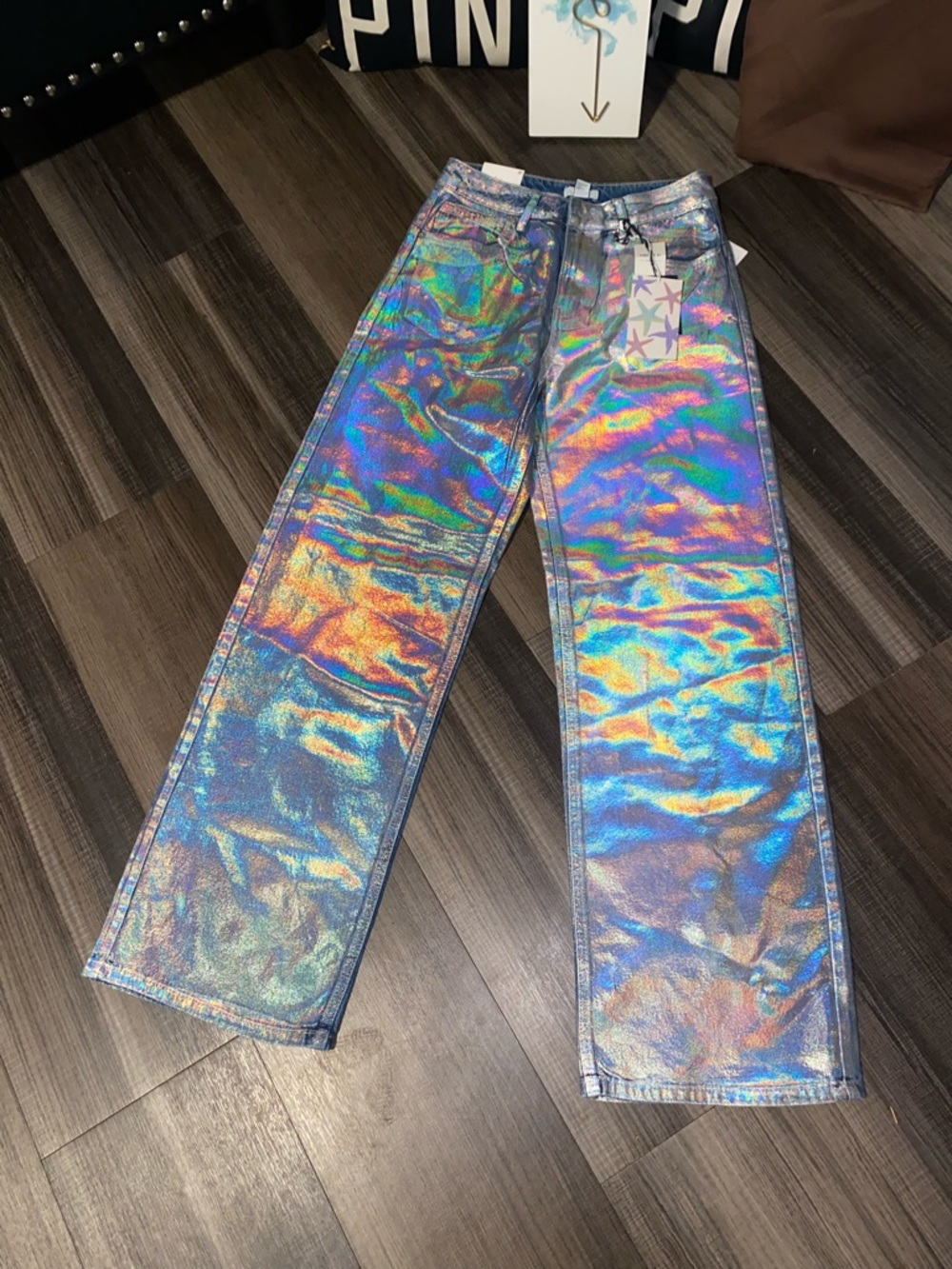 NWT Holographic Wide-Leg Pants  Iridescent